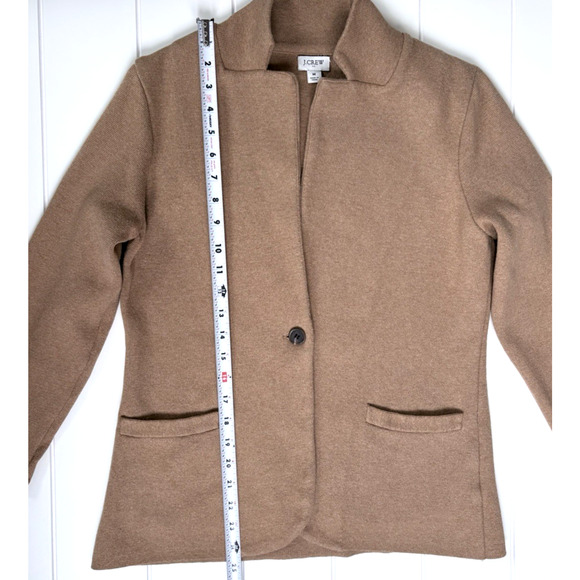J Crew Knit Sweater Blazer 100% Cotton Jacket Single Button Tan Camel Career S/M - Picture 14 of 16